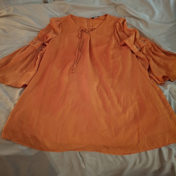 VENUS Women's Boho Orange Dress with Bell Sleeves - Picture 3 of 10